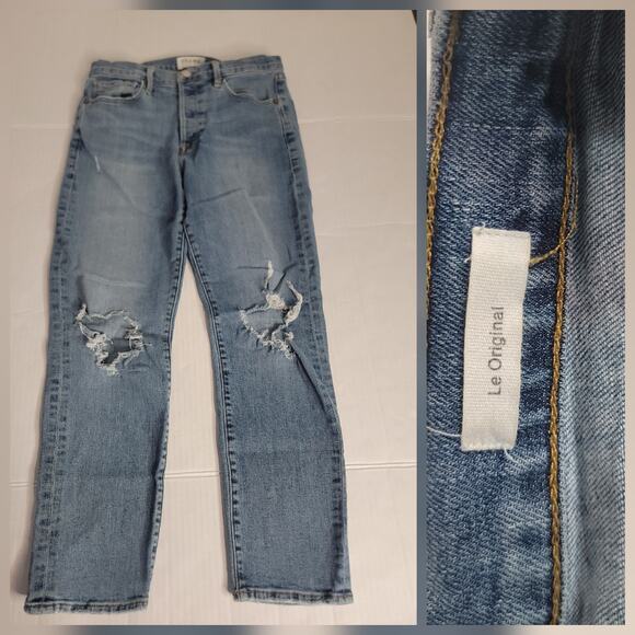 Frame Jeans Womens SZ 27 Le Original Straight High Rise Button Fly Distressed - Picture 1 of 10